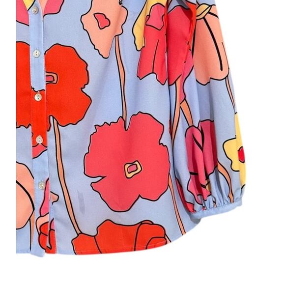 Crosby by Mollie Burch Floral Pop Art Blouse XS Multicolor Poppy Print Button - Picture 5 of 6